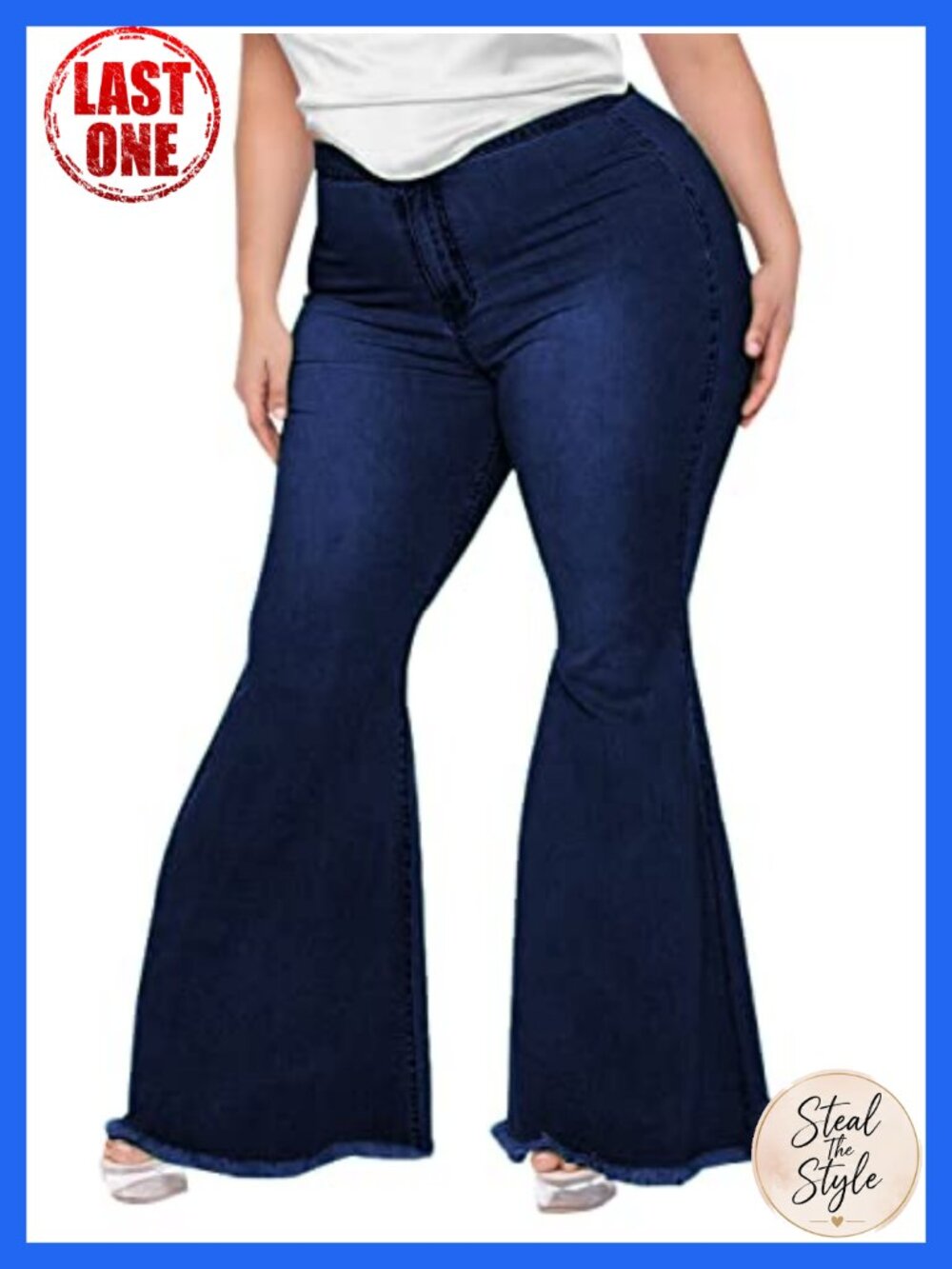 Plus Size Bell Bottom Jeans Women High Waist Flared Denim Stretch Ripped
